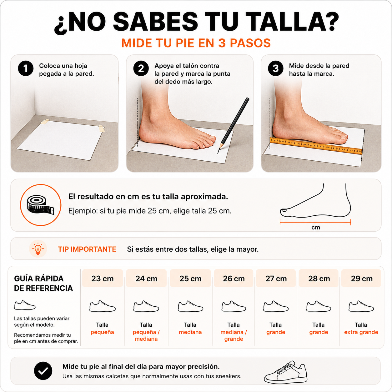 Guía para medir tu pie en 3 pasos y elegir tu talla en centímetros