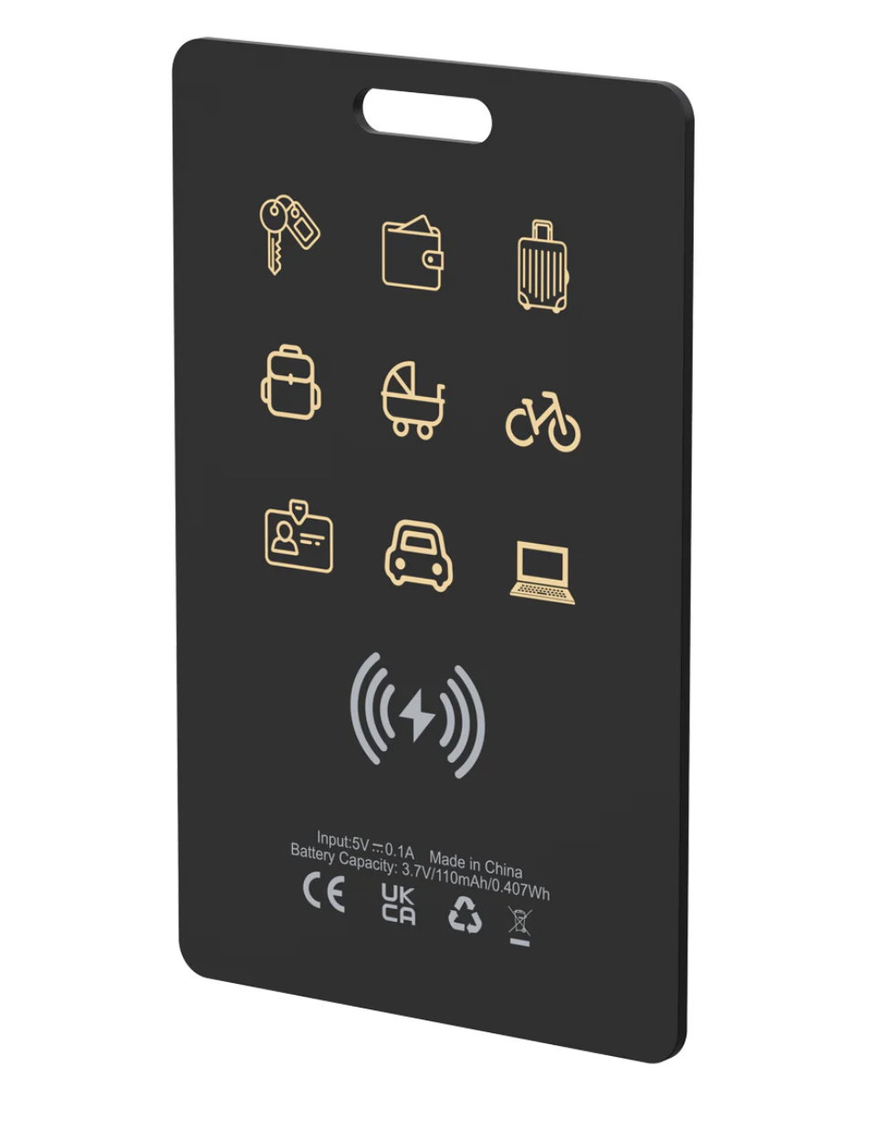 Devia Lite Tag con íconos: llaves, billetera, maleta, mochila, coche, bici, laptop, ID y carro