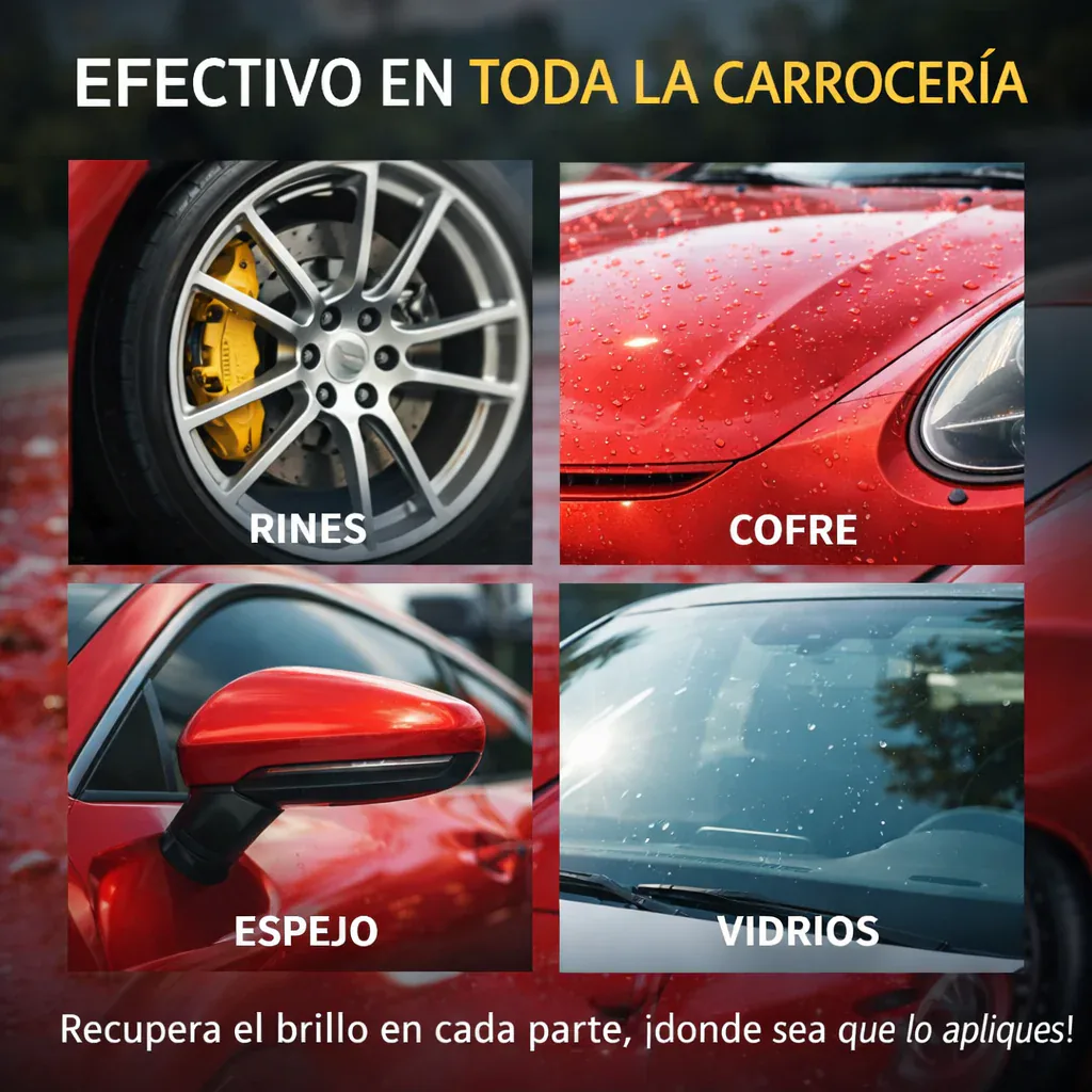 Efectivo en toda la carrocería: rines, cofre, espejos y vidrios