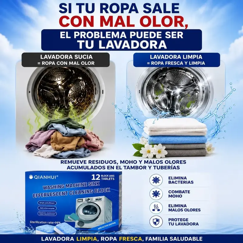 Comparativa lavadora sucia vs lavadora limpia con la pastilla limpiadora