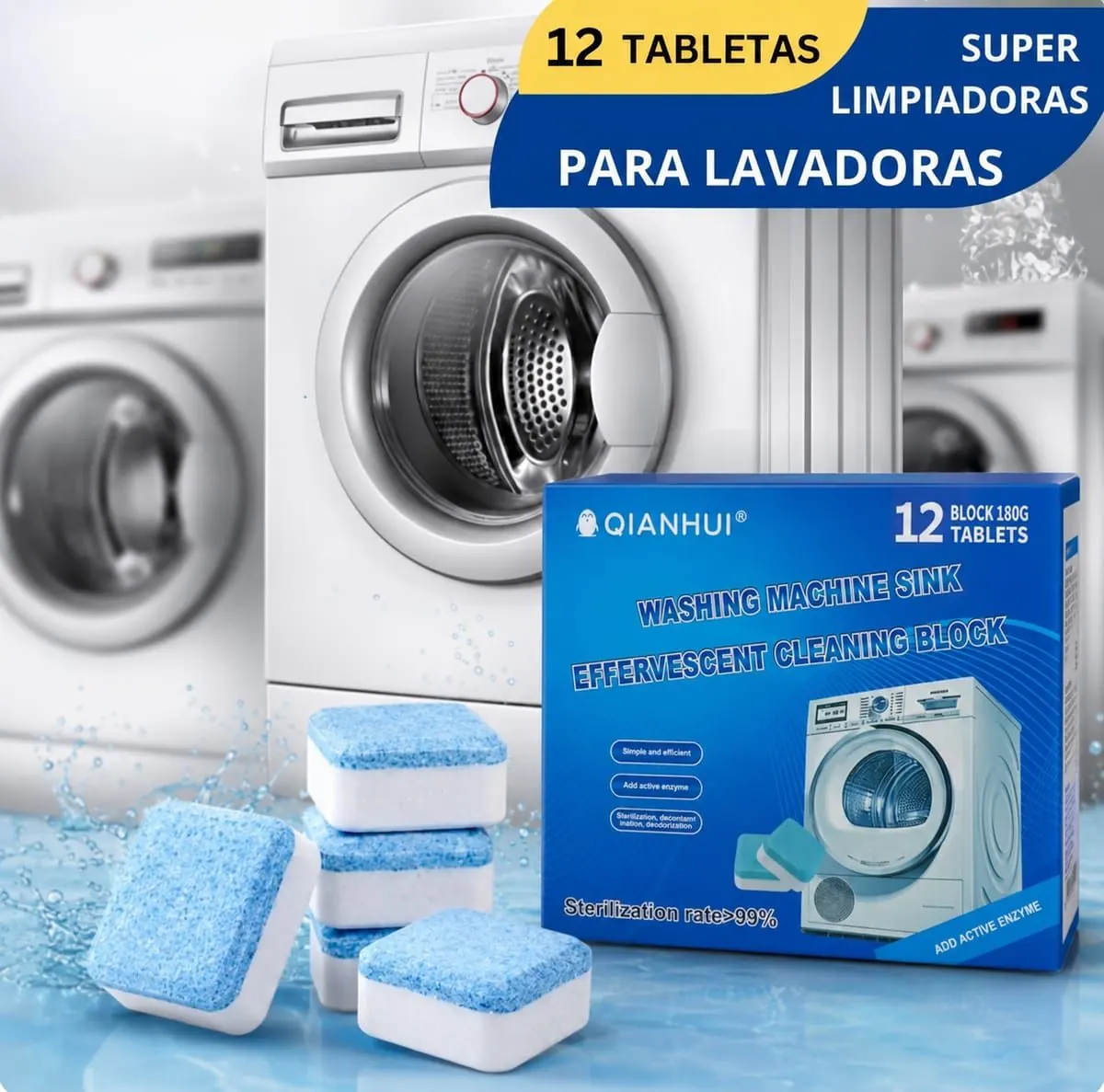 Kit 12 Pastillas Limpiadoras de Lavadora — Limpieza Profunda