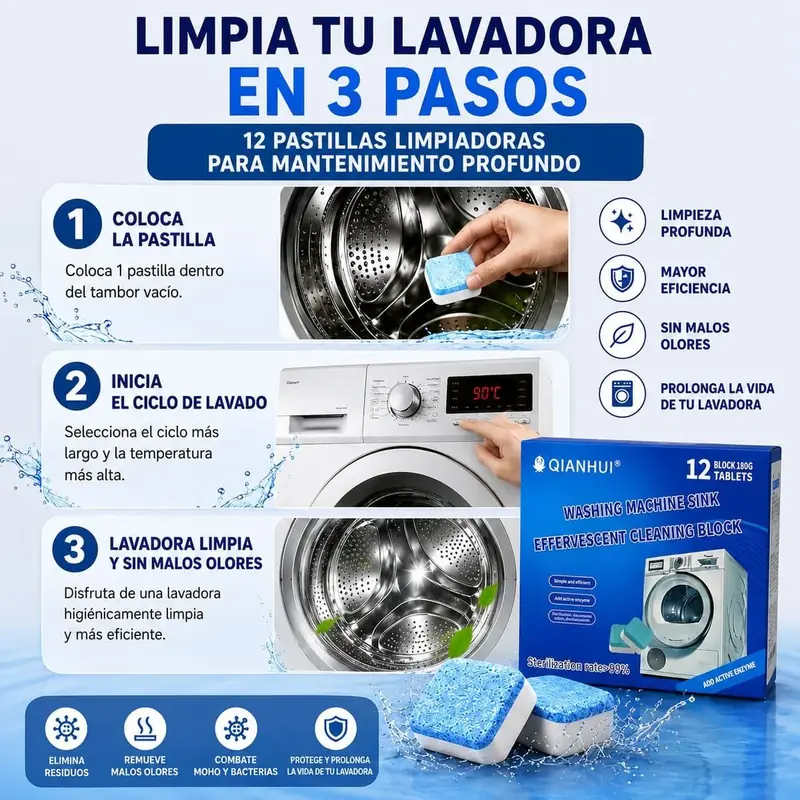 Resultado de la pastilla limpiadora en la lavadora