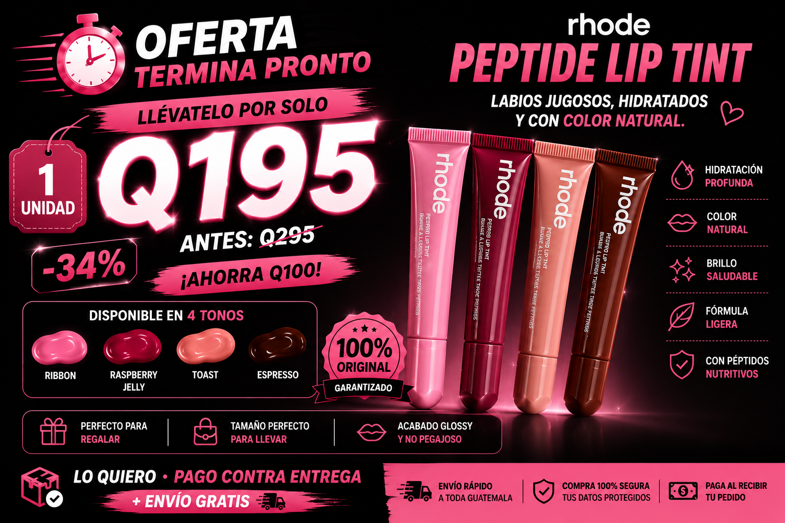 Oferta exclusiva Rhode Peptide Lip Tint Q195 — ahorra Q100, envío gratis y pago contra entrega