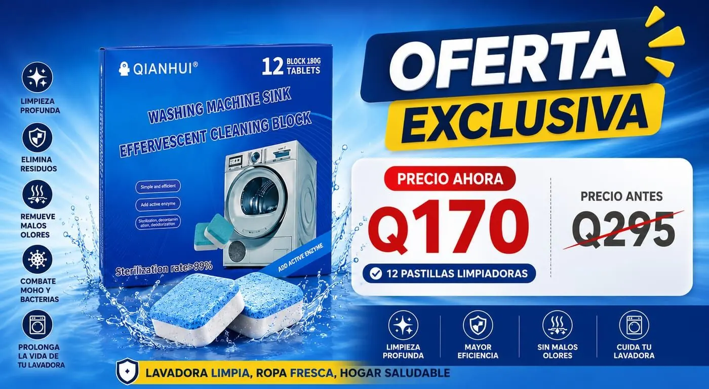 Oferta exclusiva: 12 pastillas limpiadoras de lavadora a Q170 (antes Q295)
