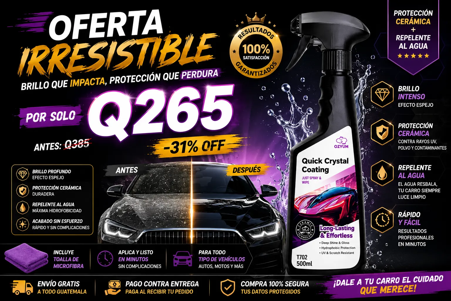 Oferta irresistible Quick Crystal Coating: Q265 con -31% OFF, brillo intenso y protección cerámica