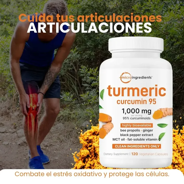 Hombre activo usando Turmeric Curcumin para el cuidado de sus articulaciones