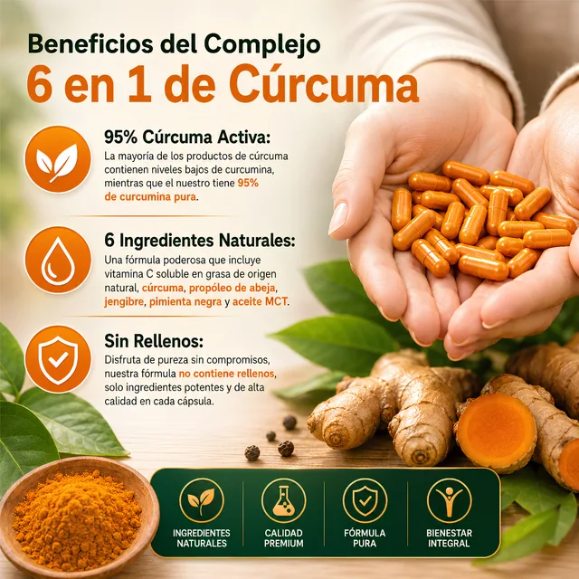 Beneficios del complejo 6 en 1 de cúrcuma en cápsulas