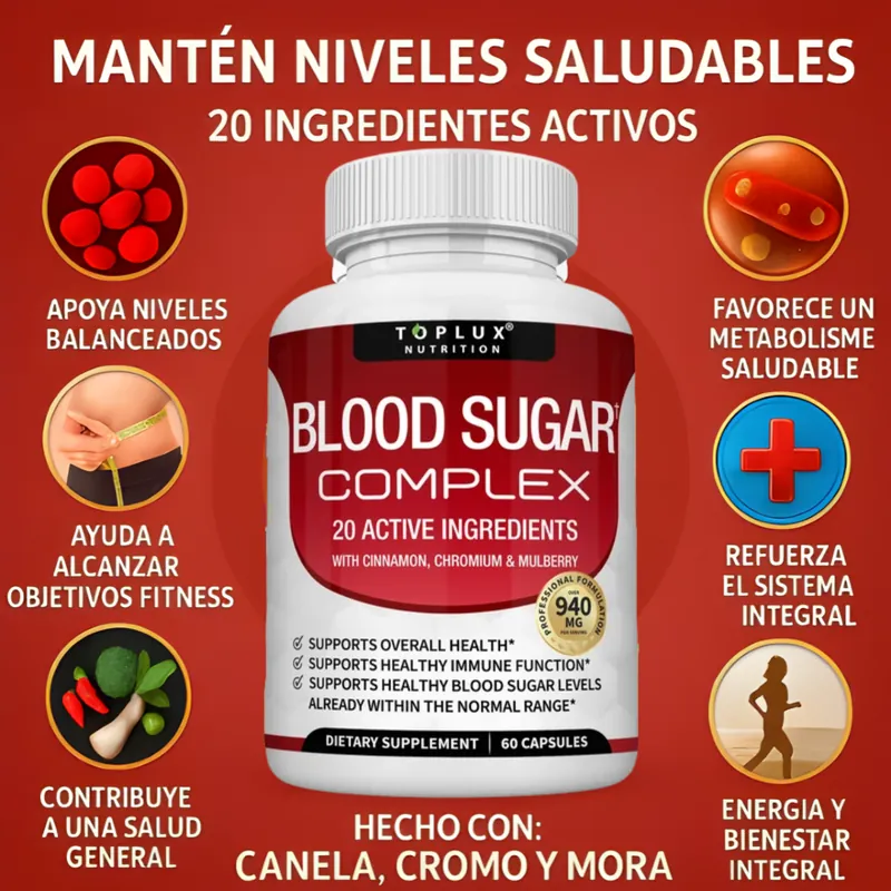 Mantén niveles saludables con 20 ingredientes activos: canela, cromo y mora