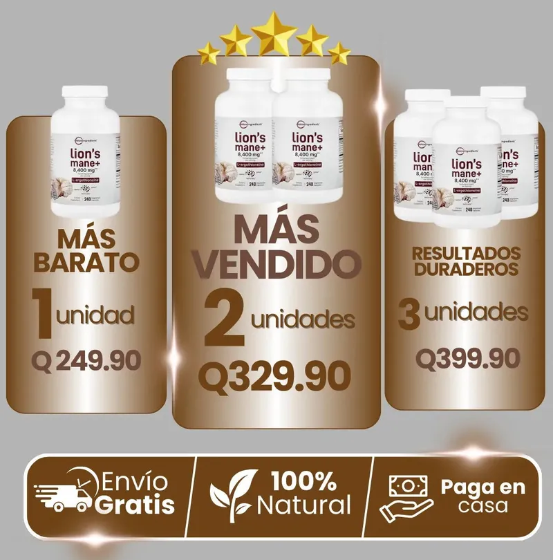 Oferta exclusiva Melena de León Lion's Mane+ Q249 antes Q419 — envío gratis y pago contra entrega