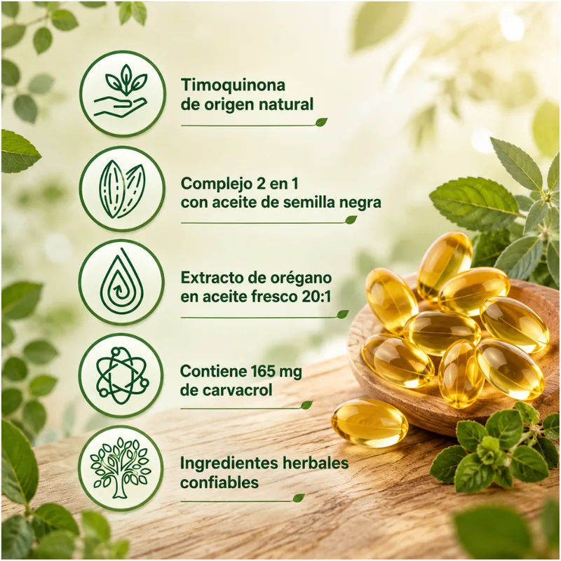 Extracto de orégano 20:1 con 165 mg de carvacrol y timoquinona natural