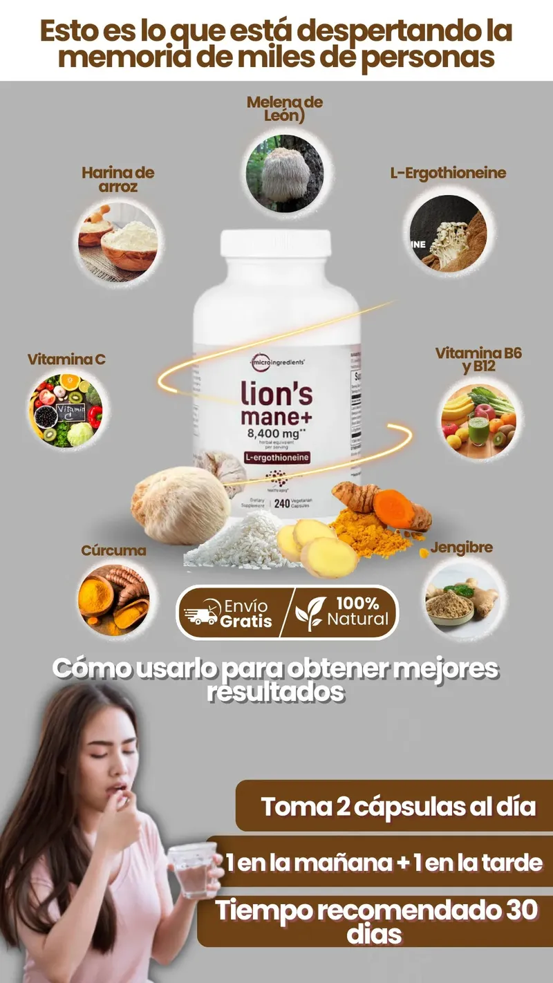 Melena de León, L-Ergothioneine, vitamina C, B6, B12, cúrcuma y jengibre: los ingredientes que despiertan tu memoria